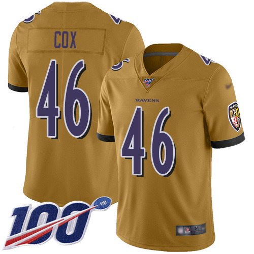 Baltimore Ravens Limited Gold Men Morgan Cox Jersey NFL Football #46 100th Season Inverted Legend